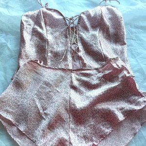Silk Vintage Leopard Print Lingerie Cami & Shorts Set